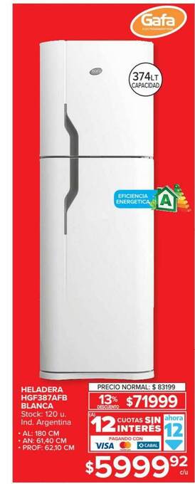 Carrefour Heladera HGF387AFB Blanca oferta