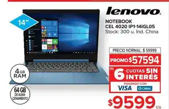 Carrefour Lenovo Notebook Cel 4020 IP1-14IGL05 oferta