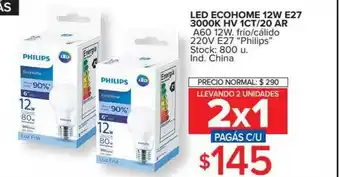 Carrefour Led Ecohome 12W E27 3000K HV 1CT-20 AR A60 12W. Frío-Cálido 220V E27 oferta