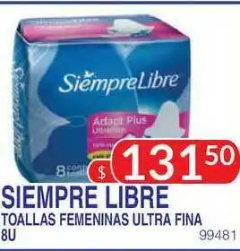 Masivos Siempre Libre Toallas Femeninas Ultra Fina 8u oferta