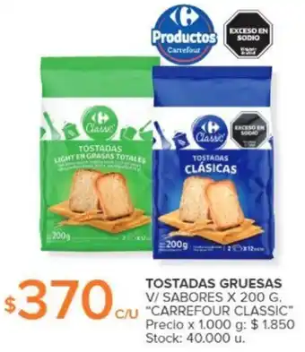 Carrefour TOSTADAS GRUESAS V/ SABORES X 200 G oferta