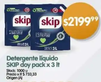 Supermercados Buenos Días Detergente líquido SKIP doy pack x 3 It oferta