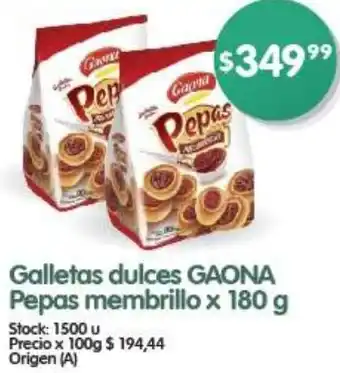 Supermercados Buenos Días Galletas dulces GAONA Pepas membrillo x 180 g oferta