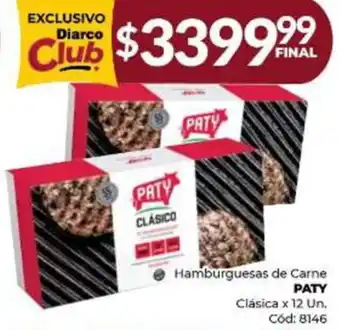 Diarco Hamburguesas de Carne PATY Clásica x 12 Un oferta