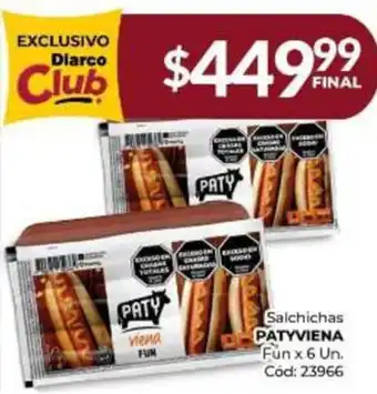Diarco Salchichas PATYVIENA Fun x 6 Un. oferta