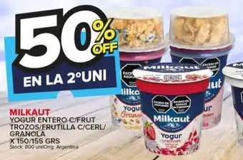 Carrefour Maxi MILKAUT YOGUR ENTERO C/FRUT TROZOS/FRUTILLA C/CERL/ GRANOLA X 150/155 GRS oferta