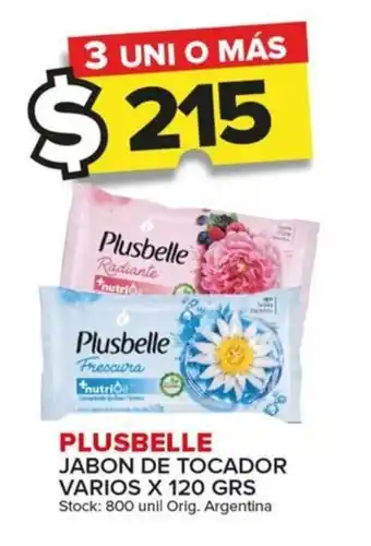 Carrefour Maxi PLUSBELLE JABON DE TOCADOR VARIOS X 120 GRS. 3 UNI O MÁS oferta