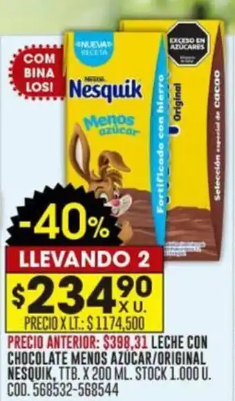 Coto LECHE CON CHOCOLATE MENOS AZÚCAR/ORIGINAL NESQUIK, TTB. X 200 ML. LLEVANDO 2 oferta