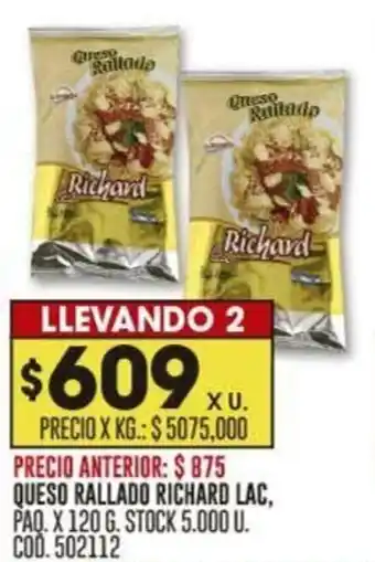 QUESO RALLADO RICHARD LAC, PAQ. X 120 G. LLEVANDO 2
