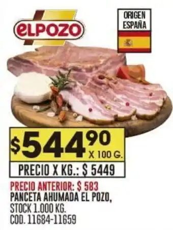 Coto PANCETA AHUMADA EL POZO, X 100 G. oferta
