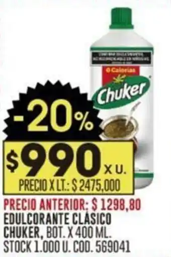 Coto EDULCORANTE CLÁSICO CHUKER, BOT. X 400 ML. oferta