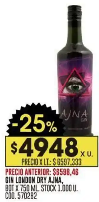 Coto GIN LONDON DRY AJNA, BOT X 750 ML. oferta