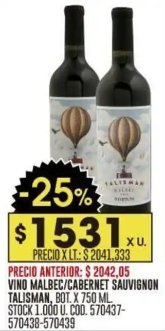 Coto VINO MALBEC/CABERNET SAUVIGNON TALISMAN, BOT. X 750 ML. oferta