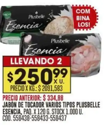 Coto JABON DE TOCADOR VARIOS TIPOS PLUSBELLE ESENCIA, PAQ. X 120 G. LLEVANDO 2 oferta
