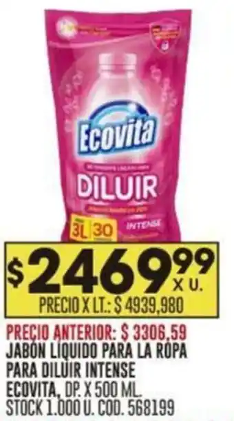 Coto JABON LIQUIDO PARA LA ROPA PARA DILUIR INTENSE ECOVITA, DP. X 500 ML. oferta