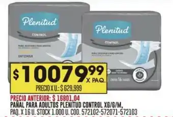Coto PAÑAL PARA ADULTOS PLENITUD CONTROL XG/G/M, PAQ. X 16 U. oferta