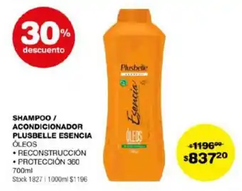 Carrefour SHAMPOO / ACONDICIONADOR PLUSBELLE ESENCIA ÓLEOS • RECONSTRUCCIÓN • PROTECCIÓN 360 700ml oferta