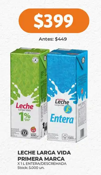 Supermercados Tadicor LECHE LARGA VIDA PRIMERA MARCA X 1L ENTERA/DESCREMADA oferta