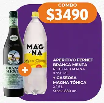Supermercados Tadicor APERITIVO FERNET BRANCA MENTA RICETTA ITALIANA X 750 ML + GASEOSA MAGNA TÓNICA X 1.5 L oferta