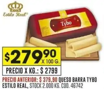 Coto QUESO BARRA TYBO ESTILO REAL, X 100 G. oferta