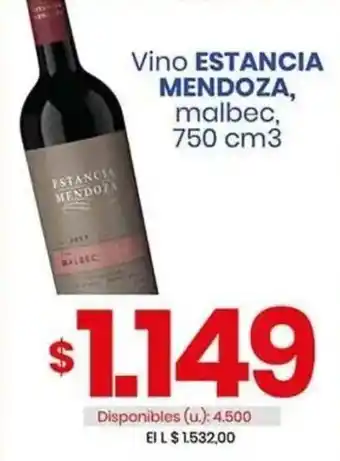 Cooperativa Obrera Vino ESTANCIA MENDOZA, malbec, 750 cm3 oferta