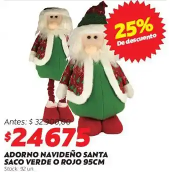 ADORNO NAVIDEÑO SANTA SACO VERDE O ROJO 95CM