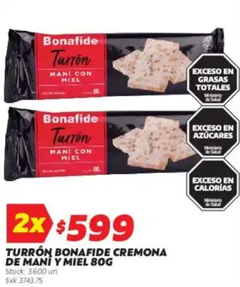 Ferniplast TURRÓN BONAFIDE CREMONA DE MANI Y MIEL 80G x 2 oferta