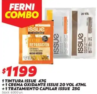 Ferniplast TINTURA ISSUE 47G +CREMA OXIDANTE ISSUE 20 VOL 47ML + TRATAMIENTO CAPILAR ISSUE 25G oferta