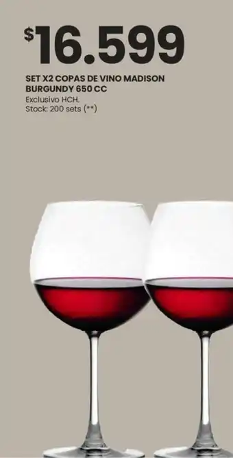 Changomas SET X2 COPAS DE VINO MADISON BURGUNDY 650 CC oferta