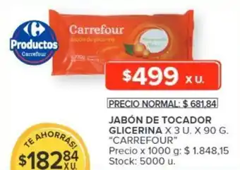Carrefour JABÓN DE TOCADOR GLICERINA X 3 U. X 90 G. "CARREFOUR" oferta