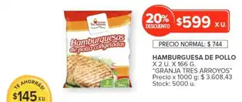 Carrefour HAMBURGUESA DE POLLO X 2 U. X 166 G. "GRANJA TRES ARROYOS" oferta