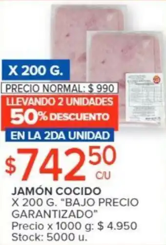 Carrefour JAMÓN COCIDO X 200 G. " BAJO PRECIO GARANTIZADO" oferta
