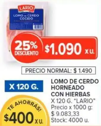 Carrefour LOMO DE CERDO HORNEADO CON HIERBAS X 120 G. "LARIO" oferta