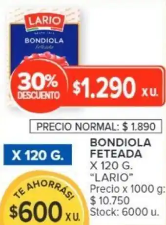 Carrefour BONDIOLA FETEADA X 120 G. "LARIO" oferta