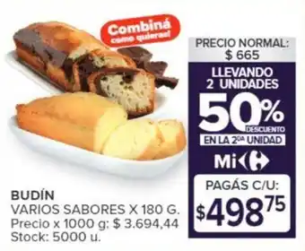 Carrefour BUDÍN VARIOS SABORES X 180 G. oferta