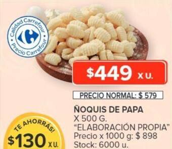 Carrefour ÑOQUIS DE PAPA X 500 G. "ELABORACIÓN PROPIA" oferta