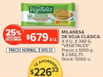 Carrefour MILANESA DE SOJA CLÁSICA X 4 U. X 340 G. "VEGETALEX" oferta