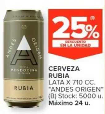 Carrefour CERVEZA RUBIA LATA X 710 CC. "ANDES ORIGEN" oferta