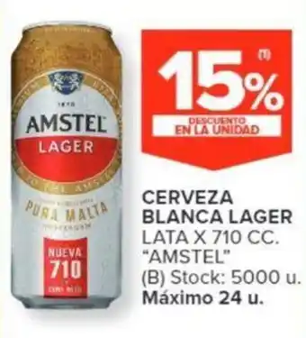 Carrefour CERVEZA BLANCA LAGER LATA X 710 CC. "AMSTEL" oferta