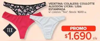 Carrefour VEDETINA/ COLALESS/ COULOTTE ALGODÓN/ LYCRA / LISA/ ESTAMPADA v/ colores "Tex" oferta