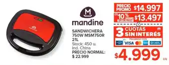 Carrefour mandine SANDWICHERA 750W MSM750R 21L oferta