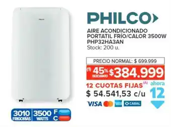 Carrefour PHILCO AIRE ACONDICIONADO PORTATIL FRÍO/CALOR 3500W PHP32HA3AN oferta