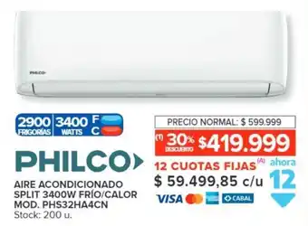 Carrefour PHILCO AIRE ACONDICIONADO SPLIT 3400W FRÍO/CALOR oferta