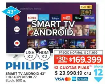 Carrefour PHILIPS SMART TV ANDROID 43" FHD 43PFD6918 77 oferta