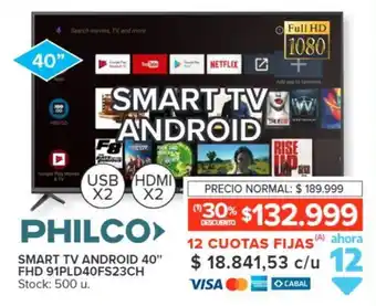 Carrefour PHILCO SMART TV ANDROID 40" FHD 91PLD40FS23CH oferta