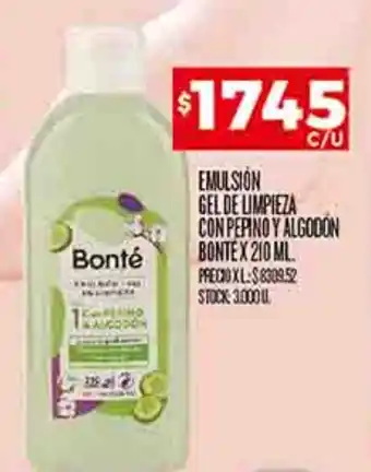 Supermercados DIA EMULSION GEL DE LIMPIEZA CON PEPINO Y ALGODON BONTE X 210 ML oferta
