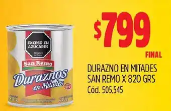 Supermercados Yaguar DURAZNO EN MITADES SAN REMO X 820 GRS oferta
