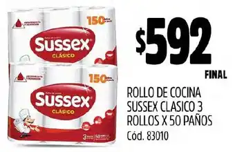 Supermercados Yaguar ROLLO DE COCINA SUSSEX CLASICO 3 ROLLOS X 50 PAÑOS oferta