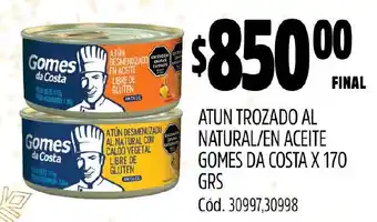 Supermercados Yaguar ATUN TROZADO AL NATURAL/EN ACEITE GOMES DA COSTA X 170 GRS oferta