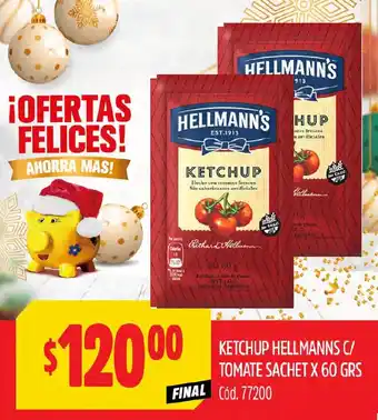 Supermercados Yaguar KETCHUP HELLMANNS C/ TOMATE SACHET X 60 GRS oferta
